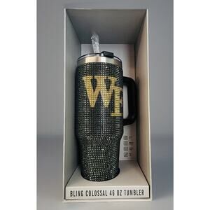 New Wake Forest 46 oz Tumbler WF Bling Colossal Black Rhinestones NCAA Straw NIB